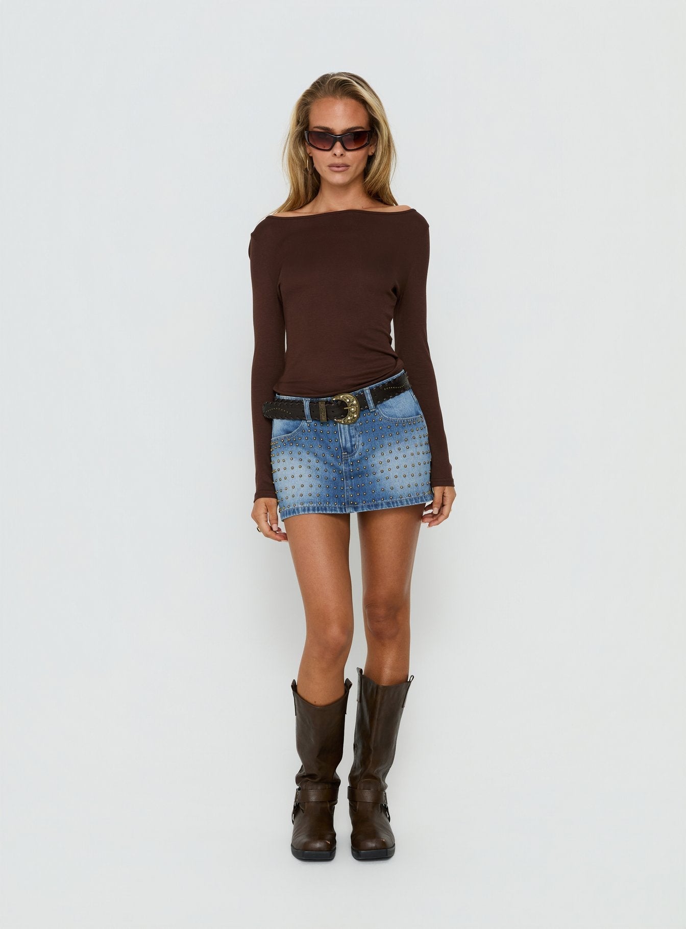 Go Girl Low Rise Studded Mini Skort Mid Blue