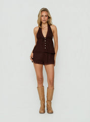 Cloud Crush Linen Halter Top Chocolate