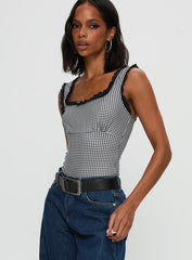 Trustfund Lace Trim Bodysuit Black / White Check