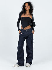 Paige Mid Rise Baggy Cargo Jeans Dark Wash