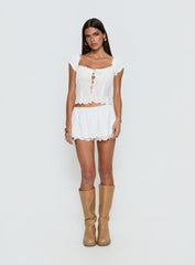 Twin Spirit Off Shoulder Broderie Top White