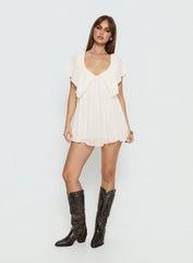 Sun Spirit Plunge Flowy Romper Cream