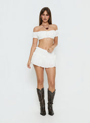 Corabel Off Shoulder Micro Crop Top White