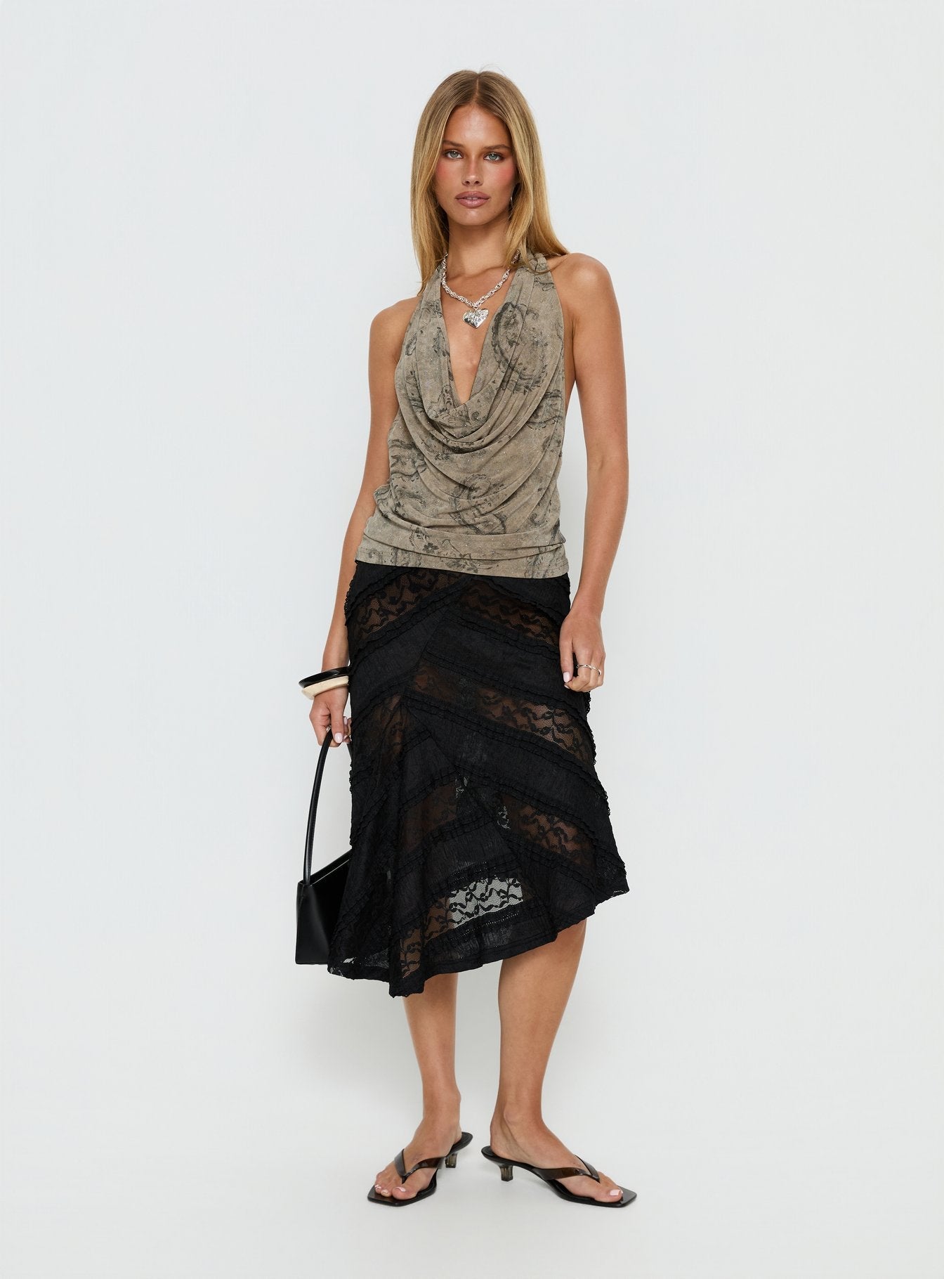 Dijon Plunge Halter Top Paisley Diamonte