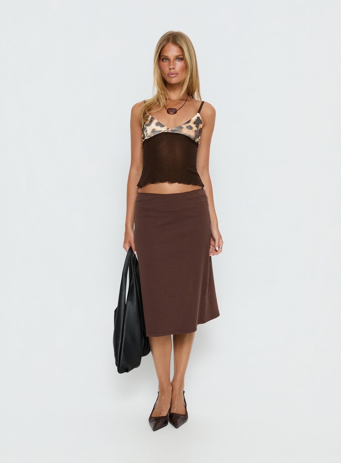 Willet Contrast Bust Cami Top Chocolate / Leopard
