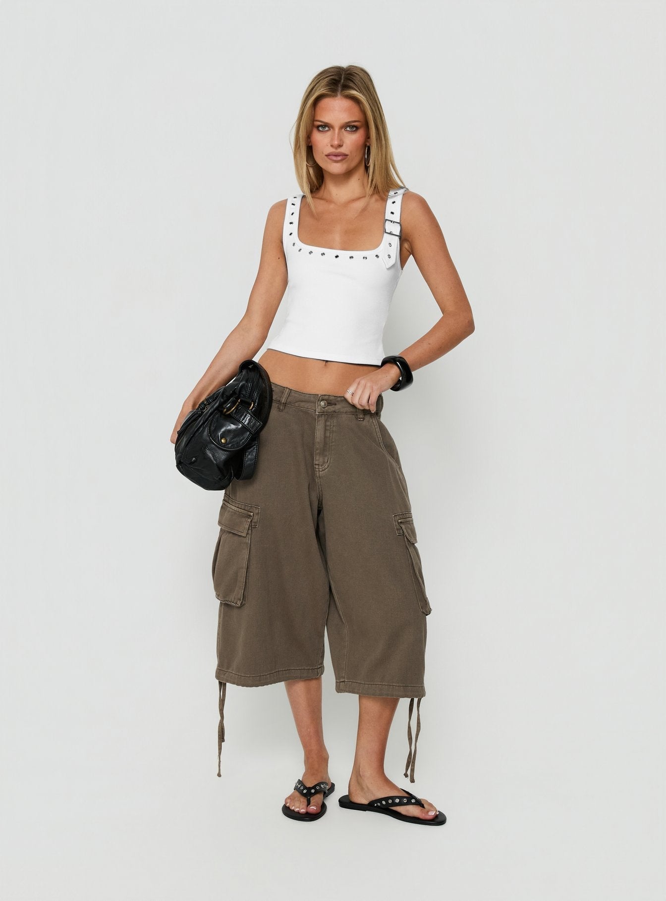 Aylani Buckle Eyelet Tank Top White