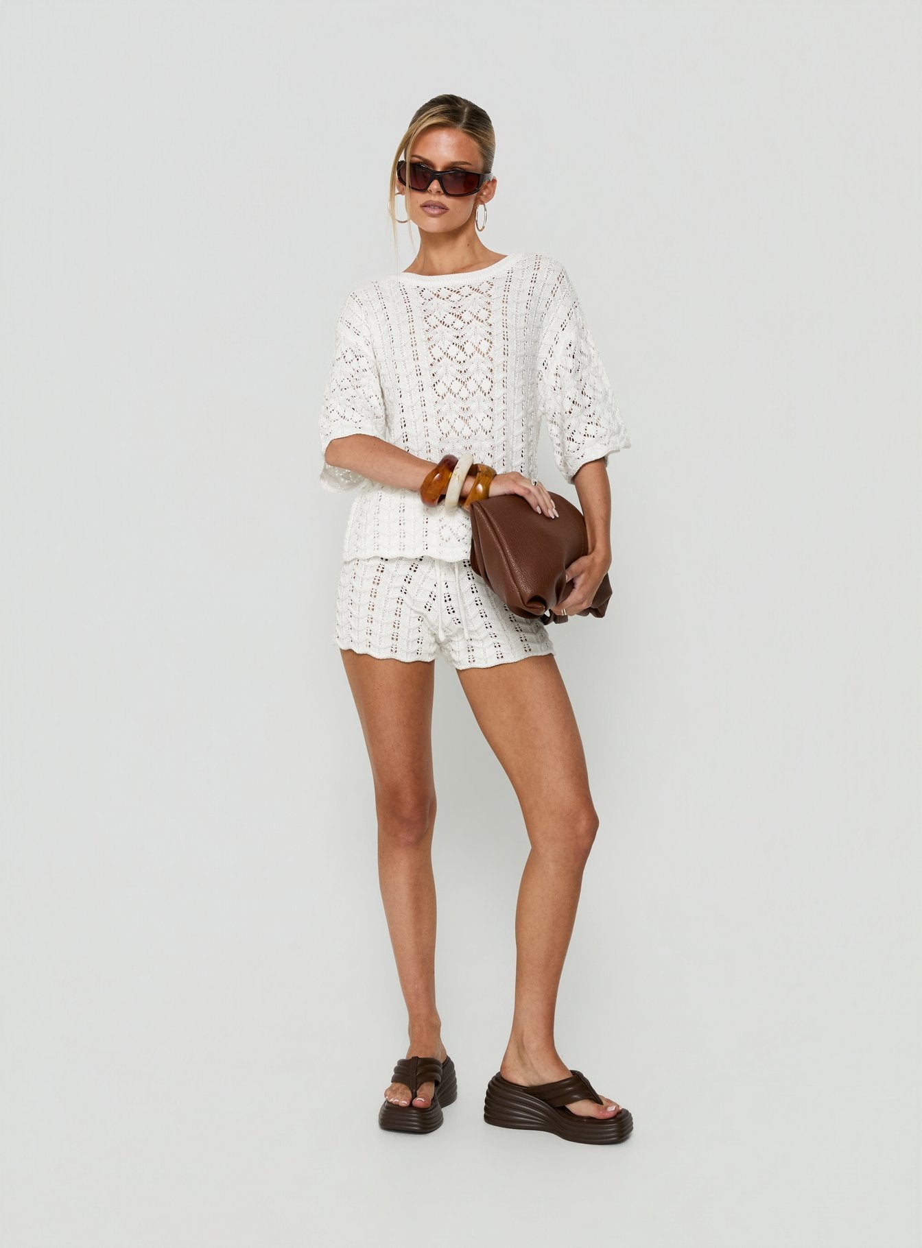 Rheara Knit Tie Waist Shorts White