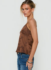 Had Me At Hello Lace Trim Floral Detail Top Chocolate