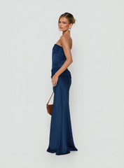 Sura Strapless Lace Detail Maxi Dress Navy