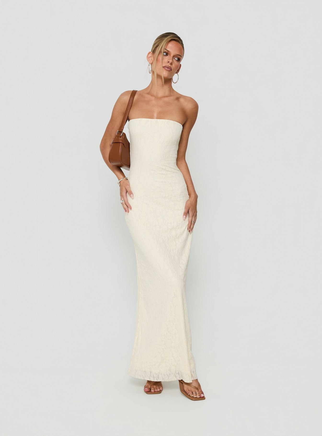 Annarosa Strapless Lace Maxi Dress Cream