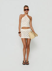 Harrietah Crochet Tie Waist Mini Skirt White