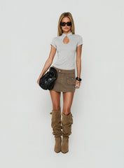 Endless Ease Keyhole Short Sleeve Top Grey Marle
