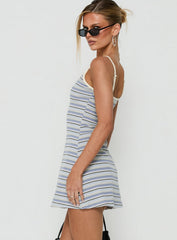 Storyteller A Line Jersey Mini Dress Blue / Yellow Stripe