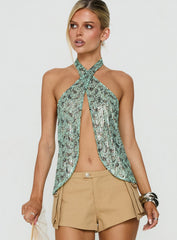 Ruwiko Cross Front Top Teal Paisley