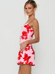 Kareina Scoop Embroidered Mini Dress Pink / Red