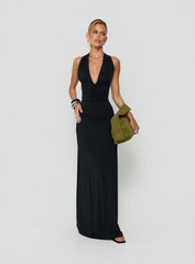 Dreamt Of You Plunge Neck Halter Maxi Dress Black