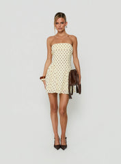 Dalona Strapless Drop Waist Mini Dress Yellow Polka Dot