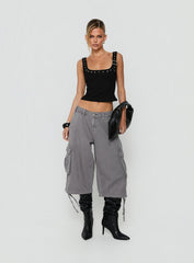 Aylani Buckle Eyelet Tank Top Black