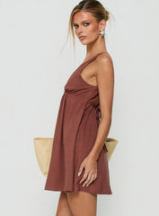 Giyah Bead Detail Mini Dress Brown