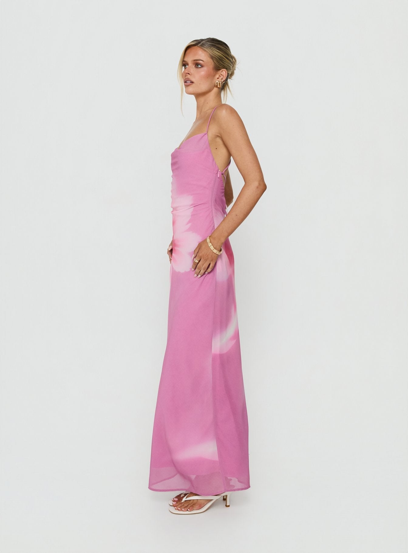 Coletta Cowl Neck Maxi Dress Pink Floral