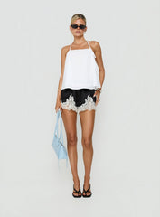 Parisse Satin Lace Trim Shorts Black / White