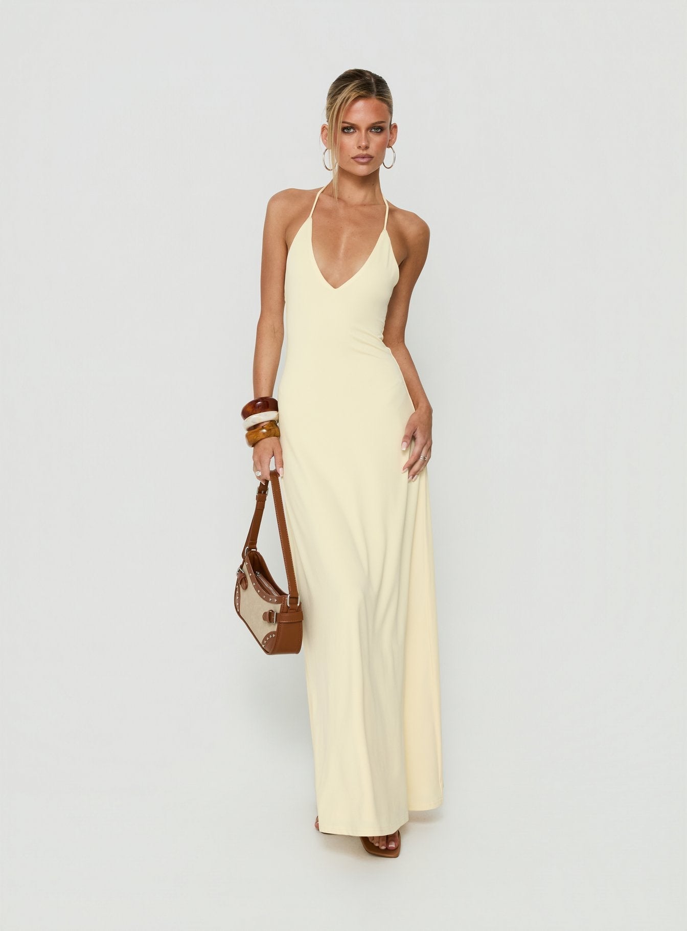 Palmas Halter Maxi Dress Butter Yellow