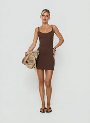 Kaie Ribbed A Line Mini Dress Brown