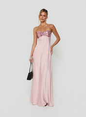 See The Vision Sequin Bust Strapless Maxi Dress Pink