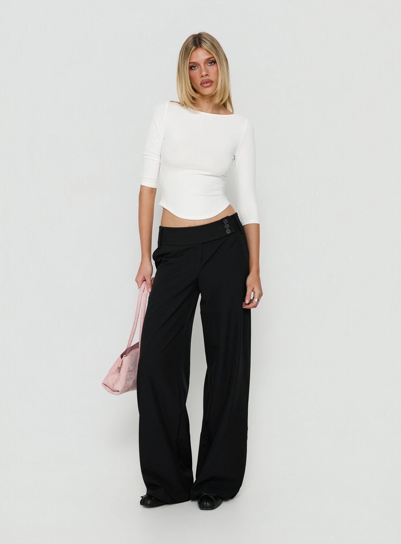Myaah 3/4 Sleeve Curved Hem Top White