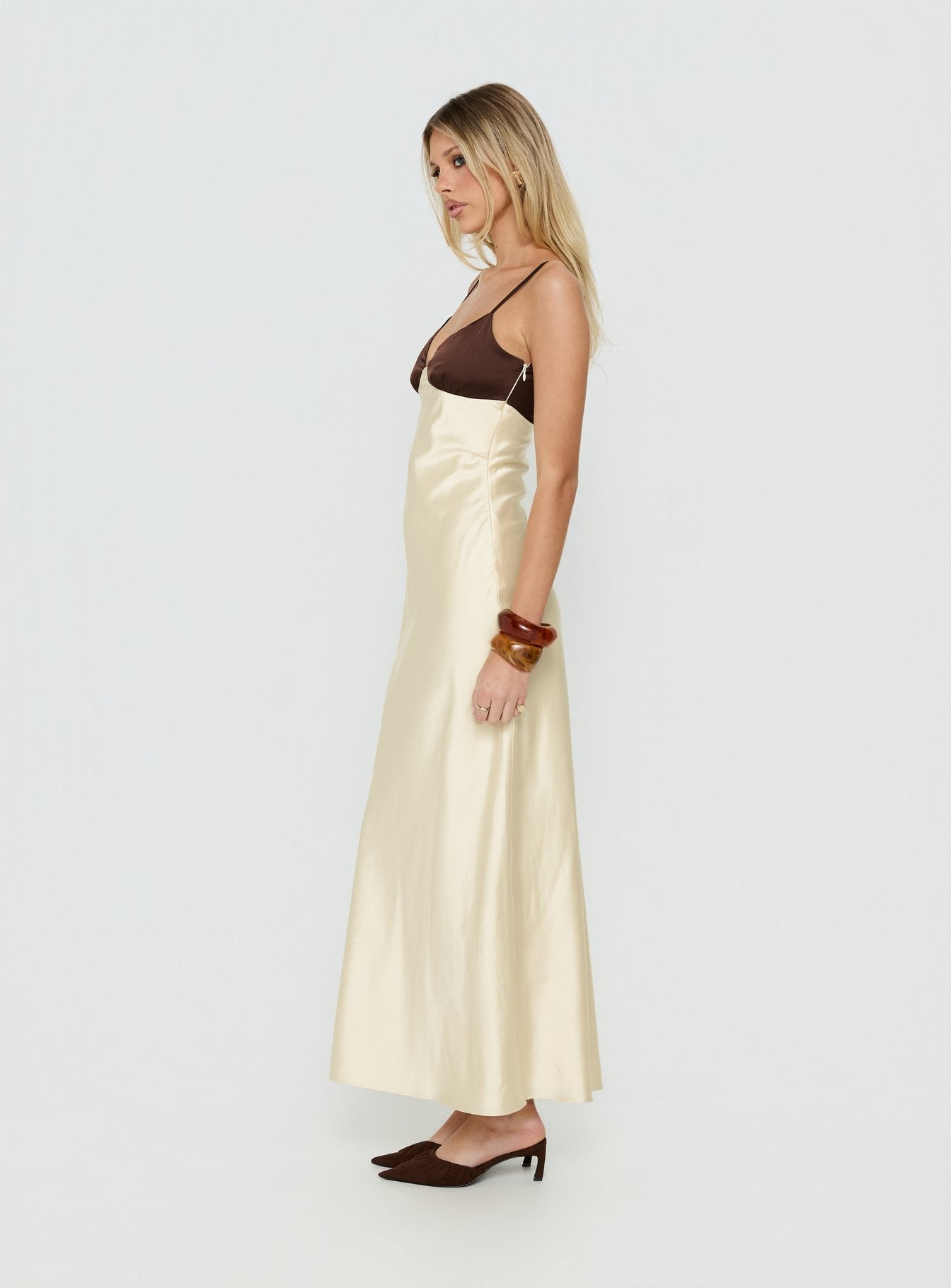 Odyessa V Neck Maxi Dress Brown / Yellow