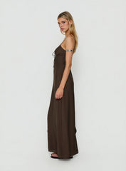 Odalia Tie Detail Maxi Dress Chocolate
