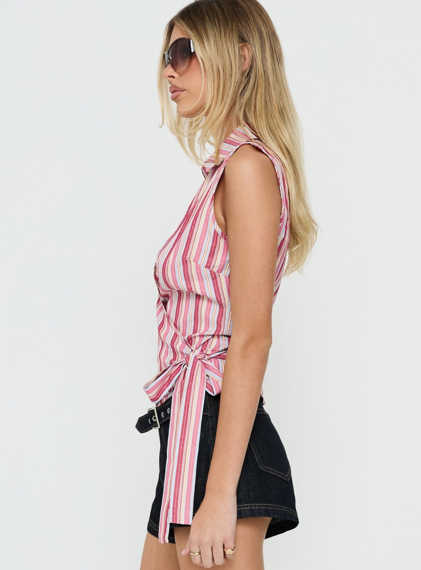 Altheah Tie Side Collared Top Pink Stripe