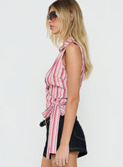 Altheah Tie Side Collared Top Pink Stripe