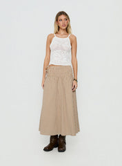 Vence Ruched Maxi Skirt Brown Gingham