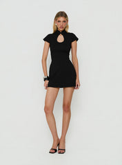 Adalinda Keyhole Cap Sleeve Mini Dress Black