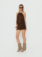 Somilla Ruched Halter Mini Dress Chocolate