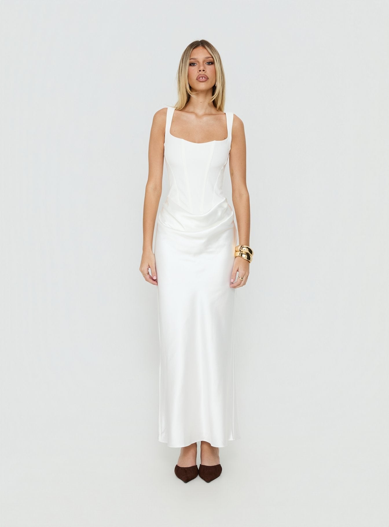Ryana Corset Drape Maxi Dress White