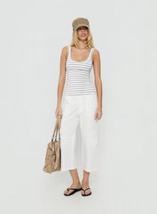 Keep It Light Low Back Tank Top White / Grey Stripe