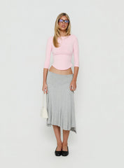 Myaah 3/4 Sleeve Curved Hem Top Pink
