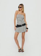 Laynuh Strapless Ruched Mini Dress Grey / White Stripe