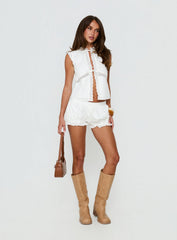 Better Days Tie Front Lace Detail Top White