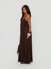 Wildah Linen Smock Maxi Dress Brown