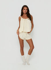 Nattalie Tie Waist Frill Sleep Shorts Cream