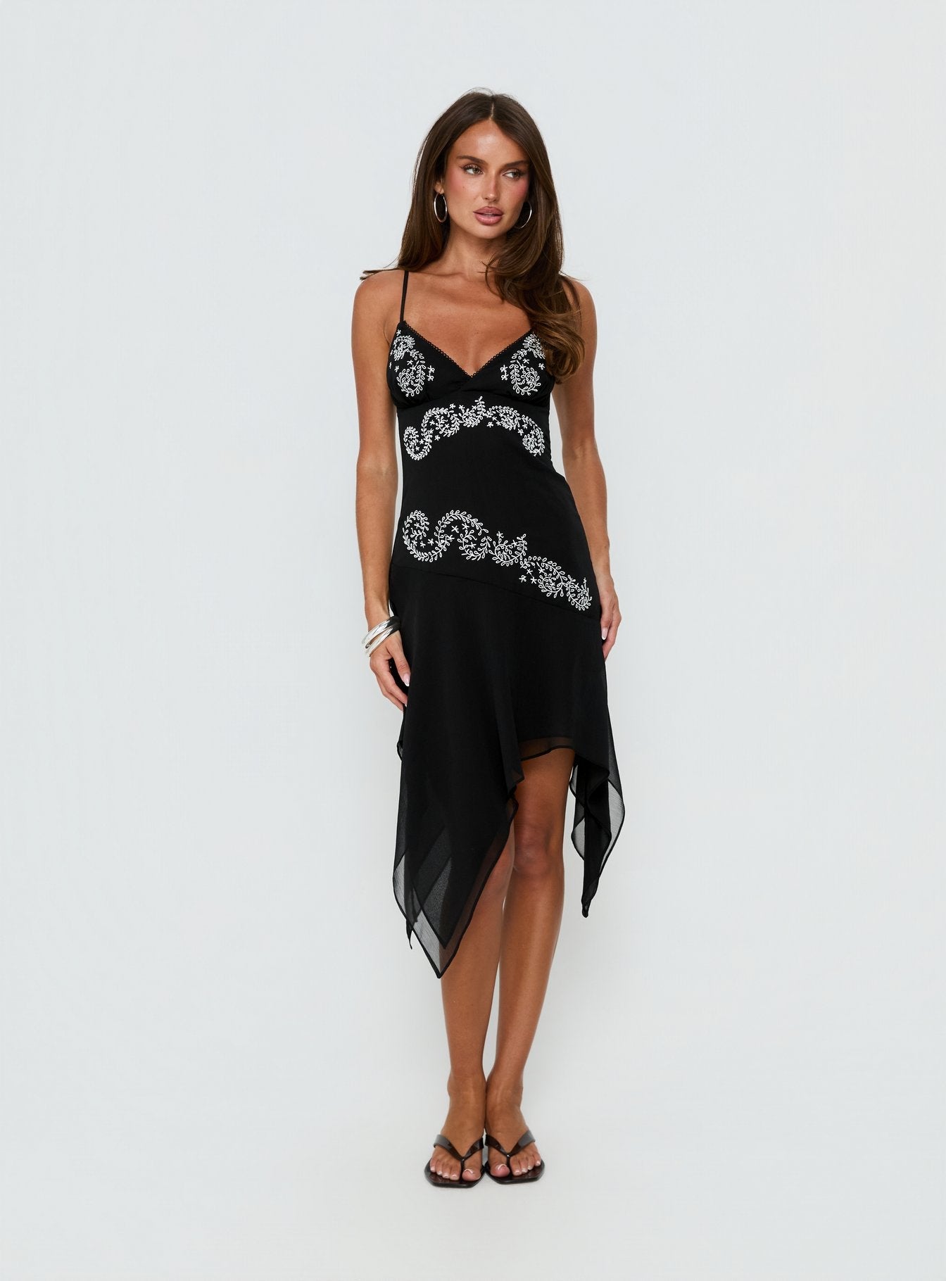 Pappilion Asymmetrical Midi Dress Black