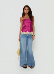 Fiorelle Strapless Lace Trim Satin Top Berry / Lemon