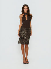 Sophronia Keyhole High Neck Top Chocolate