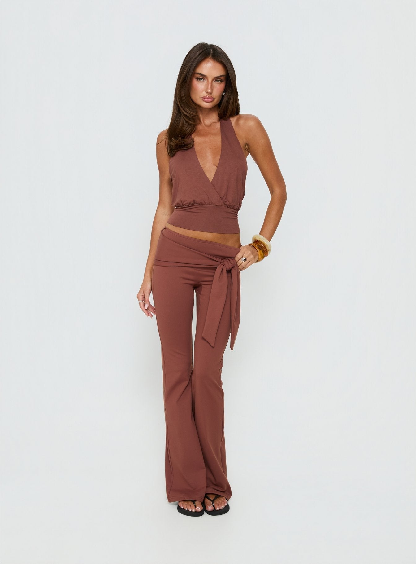 Daily Define Tie Waist Pants Brown