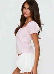Calthea Puff Sleeve Top Pink Stripe
