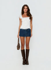 Kaelira Square Neck Frill Short Sleeve Top White