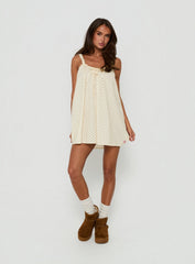 Nattalie Babydoll Sleep Mini Dress Cream Polka Dot